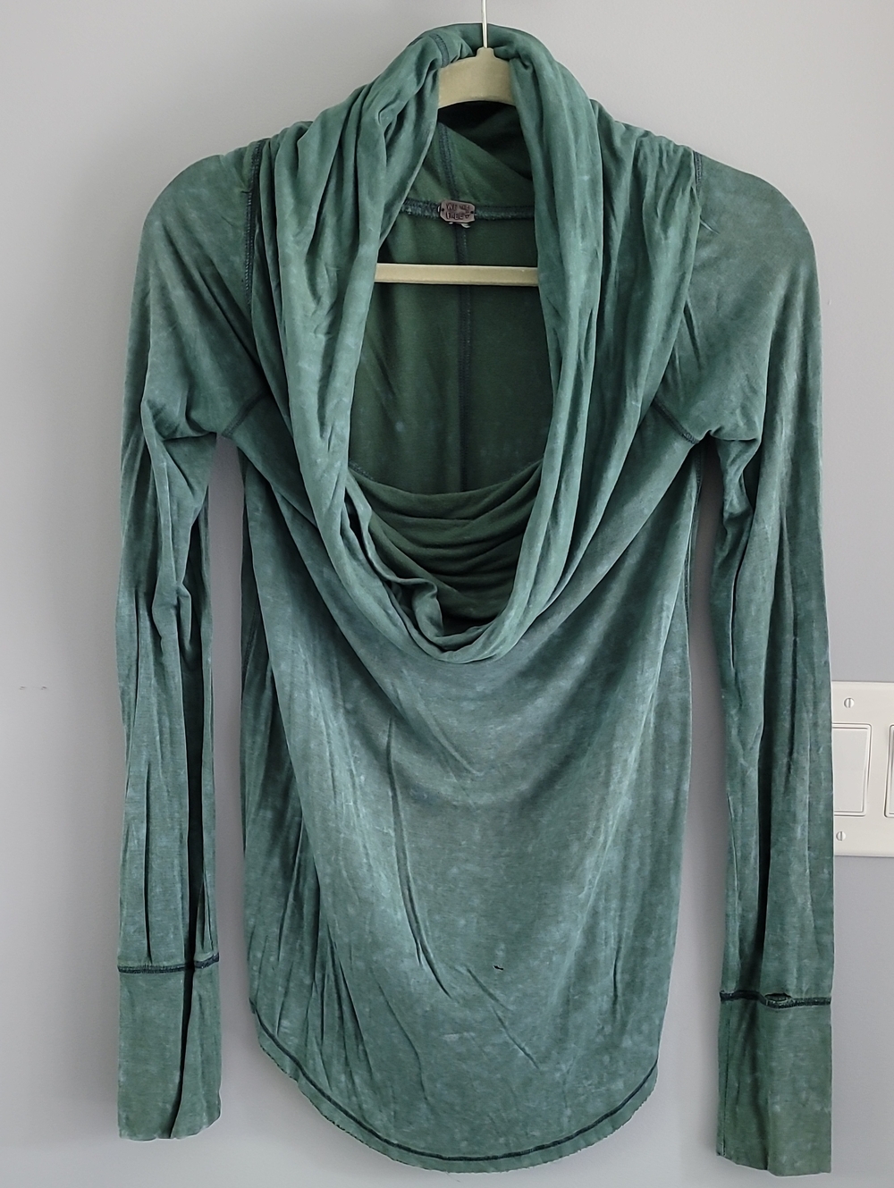 We The Free Washed Teal Cowl-Neck Long Sleeve Sweater